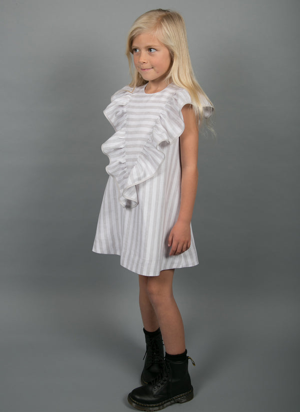 Carbon Soldiers Eagle Dress in Grey/White Stripes
