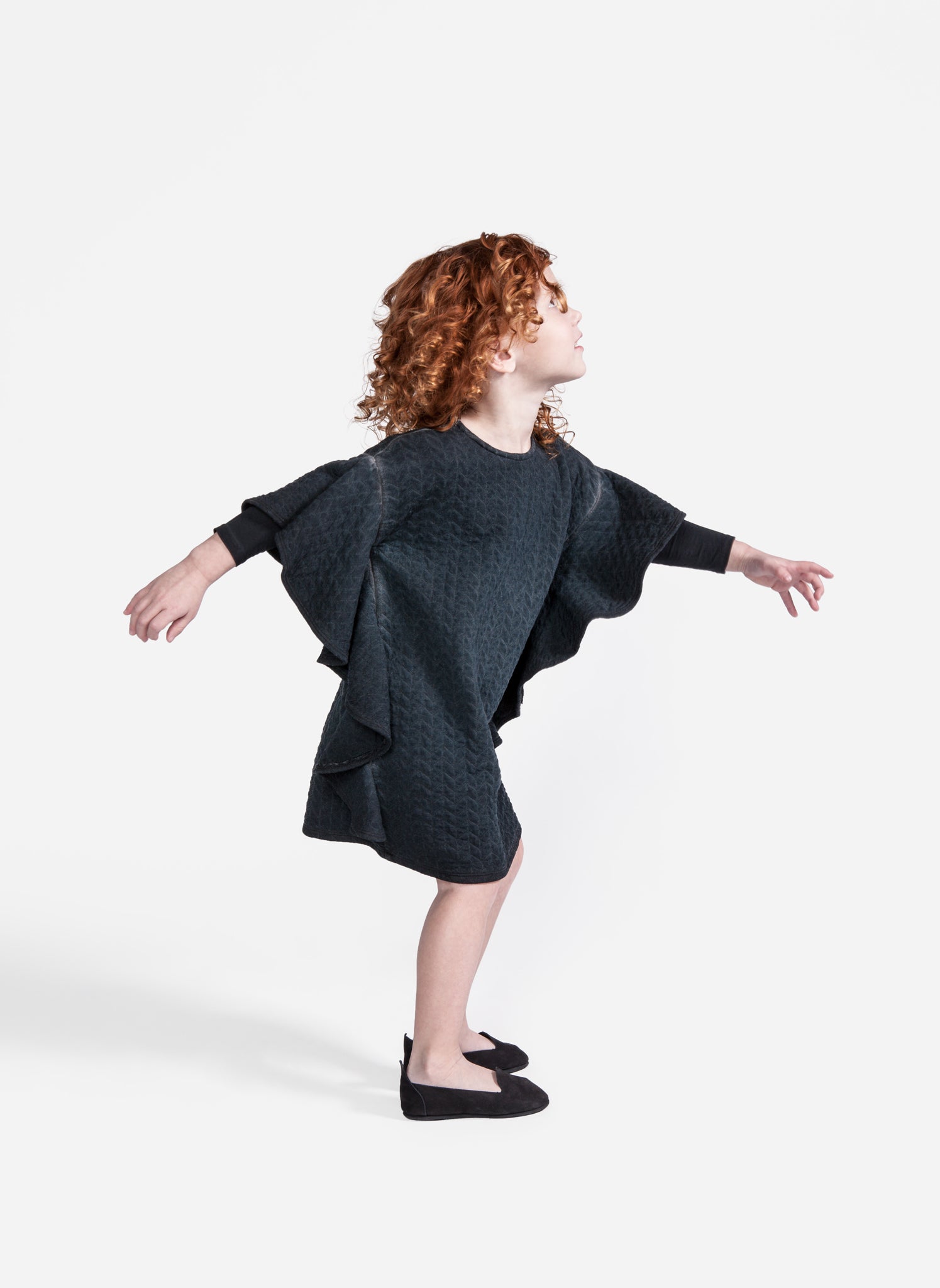OMAMImini Quilted terry cape sleeve dress in Vintage Black Hello Alyss OMAMImini Quilted terry cape sleeve dress in Vintage Black Hello Alyss
