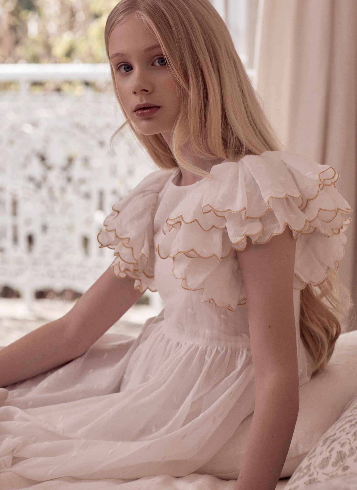 Petite Amalie Gold Scallop Dress 10 / White/Gold Petite Amalie Gold Scallop Dress 10 / White/Gold