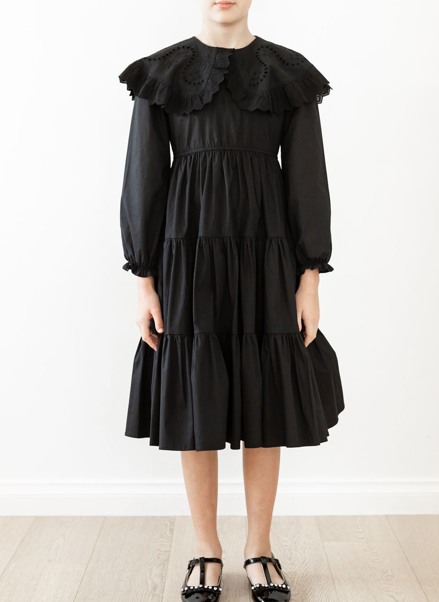 petite amalie black dress Petite Amalie Black High Lace Neck Poplin Dress