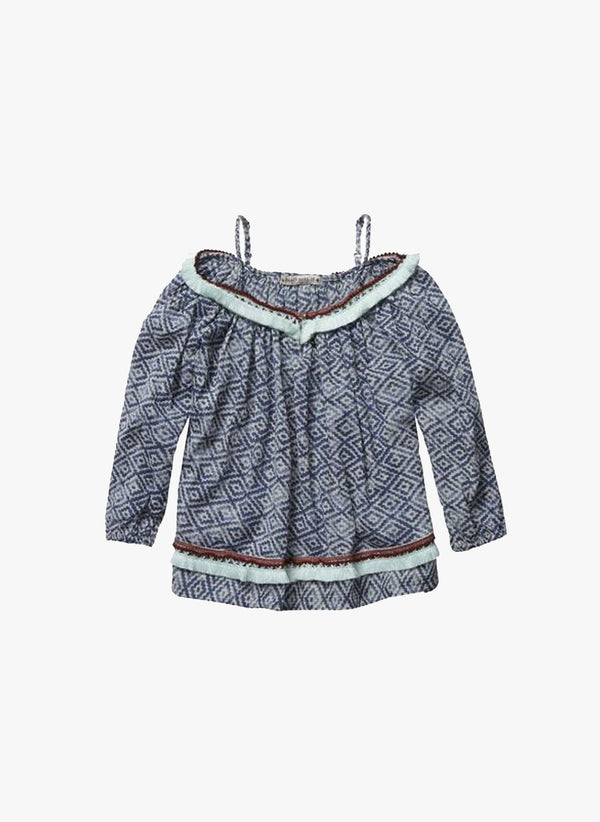 Scotch R'Belle Girls Cropped Top with Fringes in Navy Print