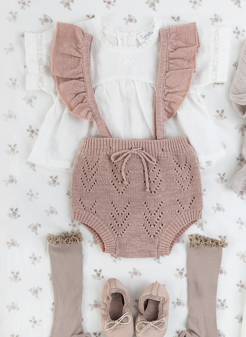 Tocoto Vintage Baby Knitted Romper in Pink