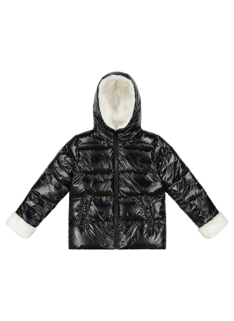 Vierra Rose Galya Faux Fur Combo Puffer in Black and White