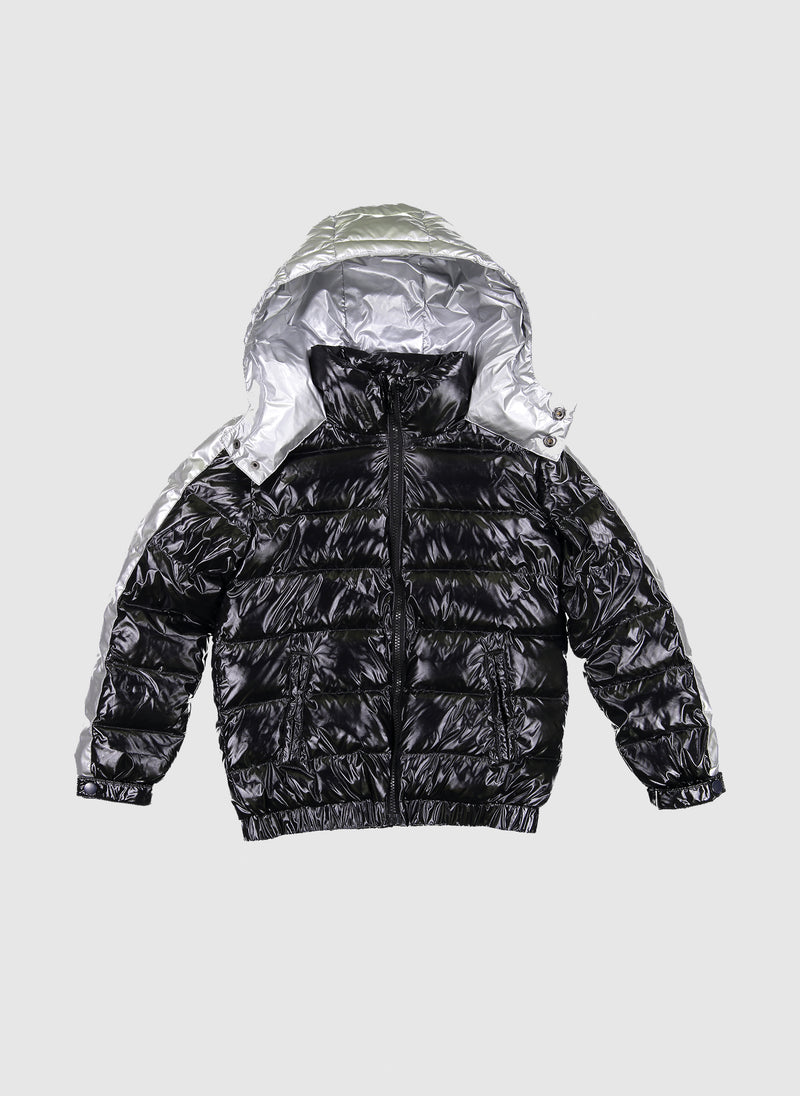 Vierra Rose Drew Contrast Sleeve Puffer in Black/Silver *Hello Alyss Exclusives*