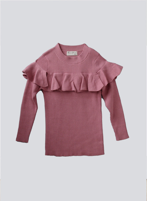 Vierra Rose Stella Ruffle Sweater in Pink
