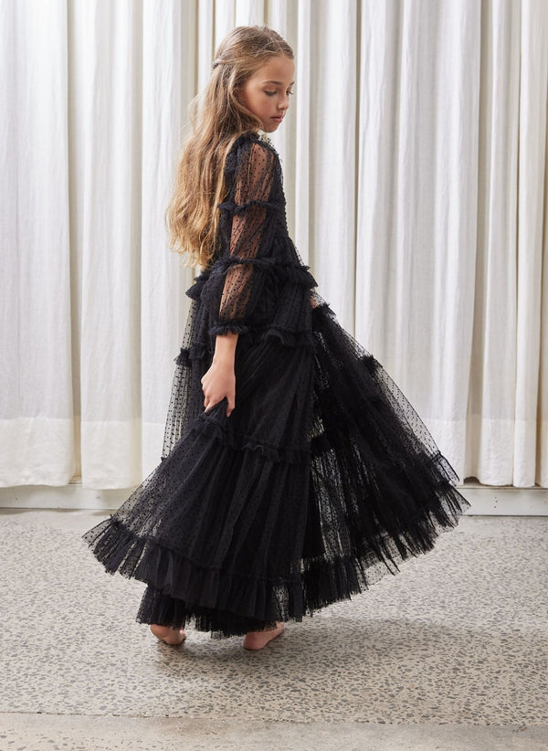 Petite Amalie Tulle Pleated Frill Dress in Black