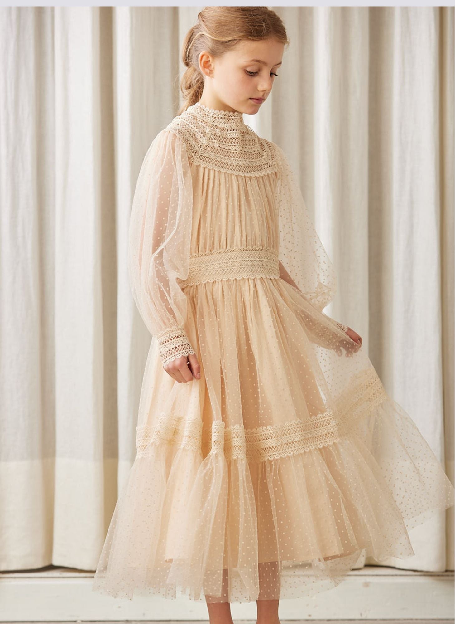 Petite Amalie Tulle Crochet Lace Dress 5 / Cream