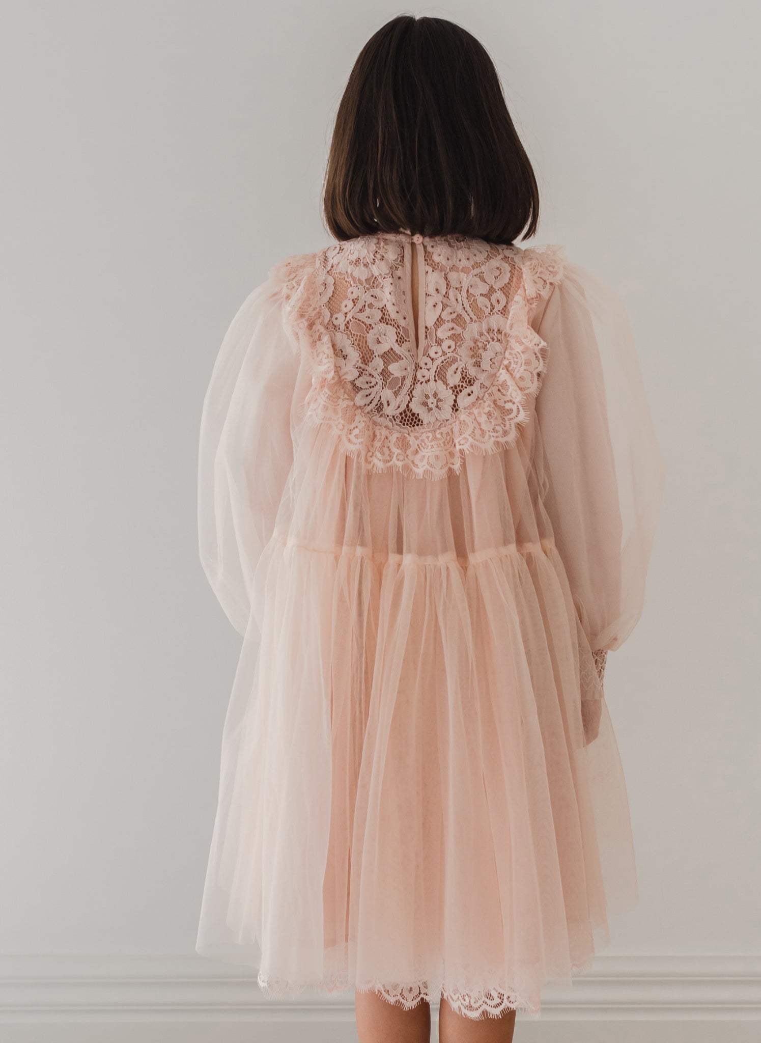 Petite Amalie Blush French Lace Tulle Babydoll Dress 14 Petite Amalie Blush French Lace Tulle Babydoll Dress 14