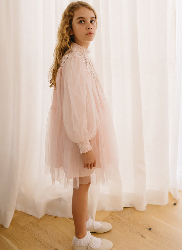 Petite Amalie Lace Applique Tulle Babydoll Dress