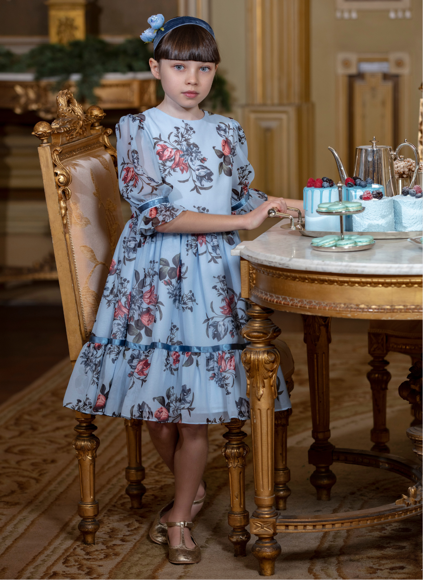 Patachou-Girls Blue Floral Chiffon Dress Patachou-Girls Blue Floral Chiffon Dress
