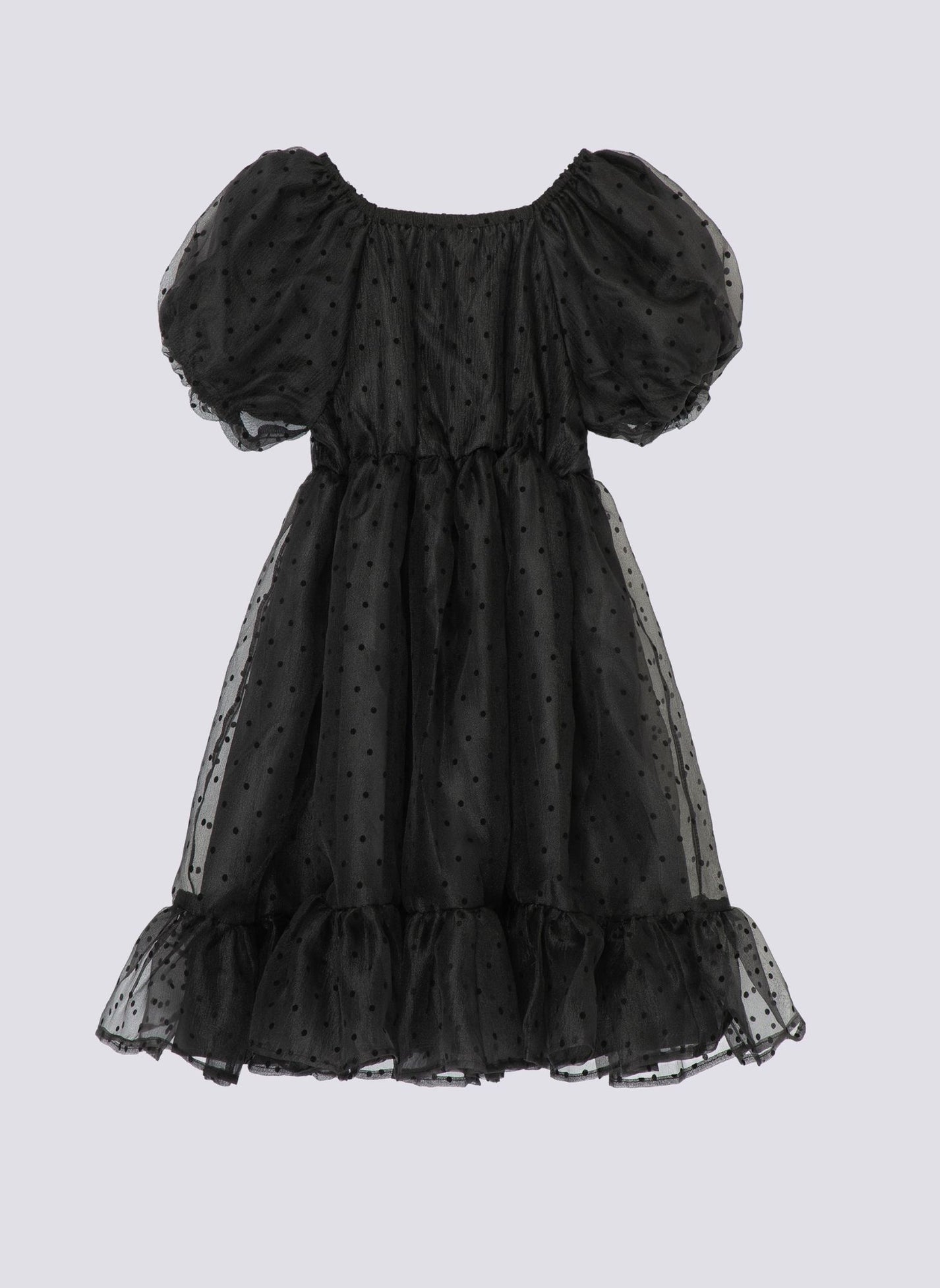 ALMA-LS-BABYDOLL-DRESS (KIDS) - BLACK PINK HOLOGRAPHIC DOT