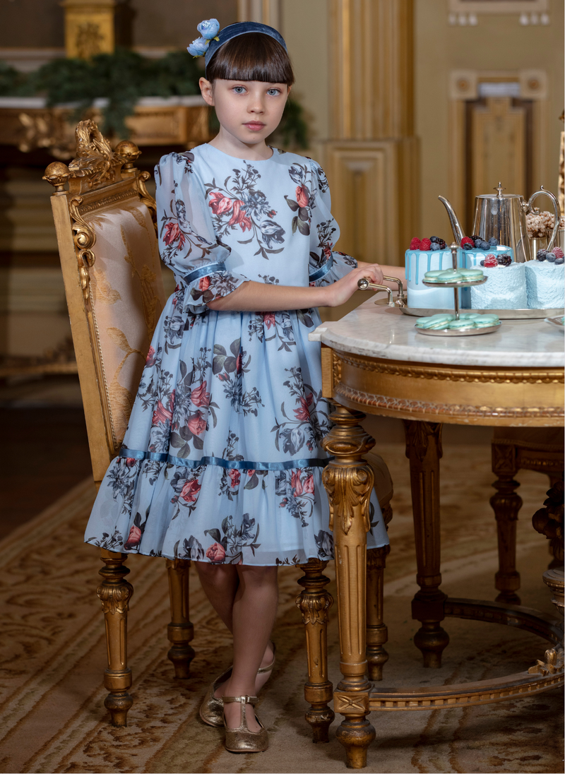 Patachou Printed Blue Chiffon Dress