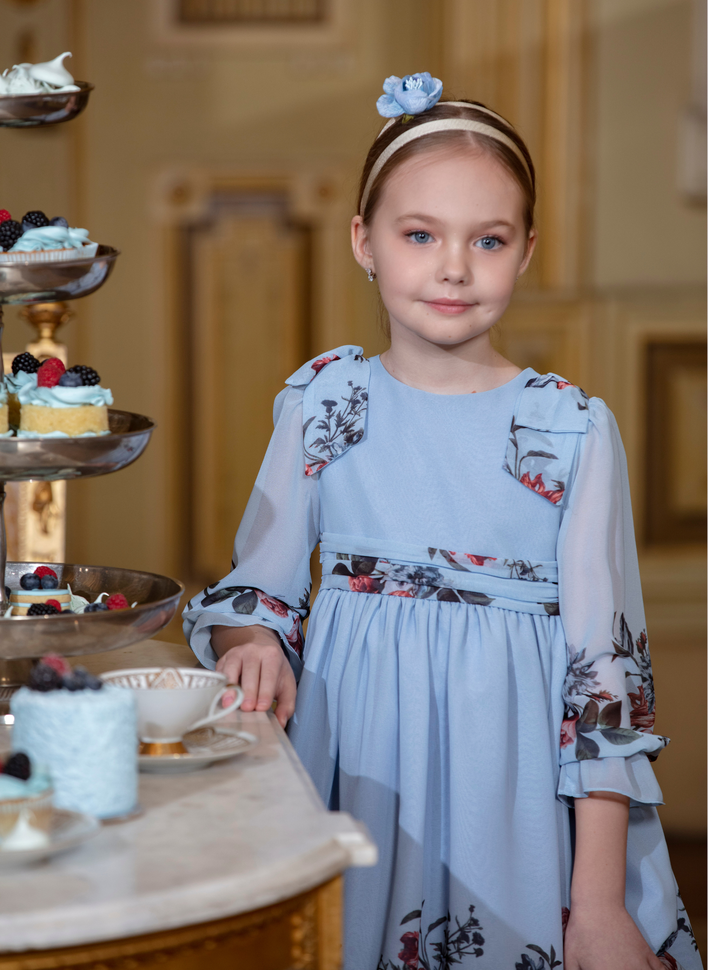 patachou blue chiffon dress Luxury childrenswear clothing rental for all occasions Babu