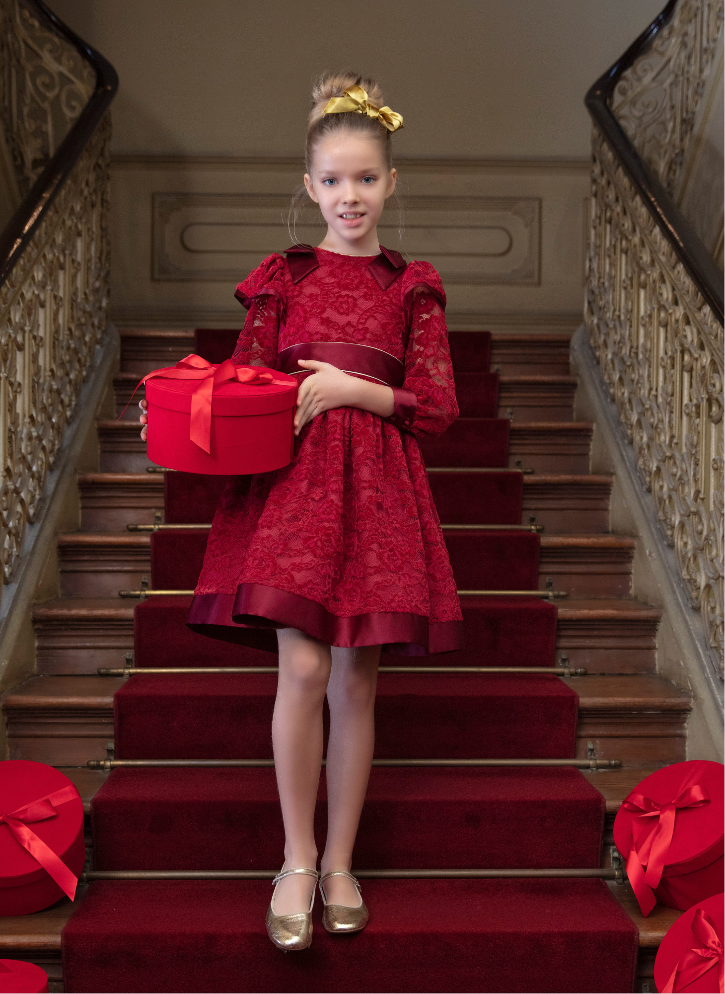 patachou red dress Patachou Girls Lace Long Sleeve Dress 4 Yrs Red
