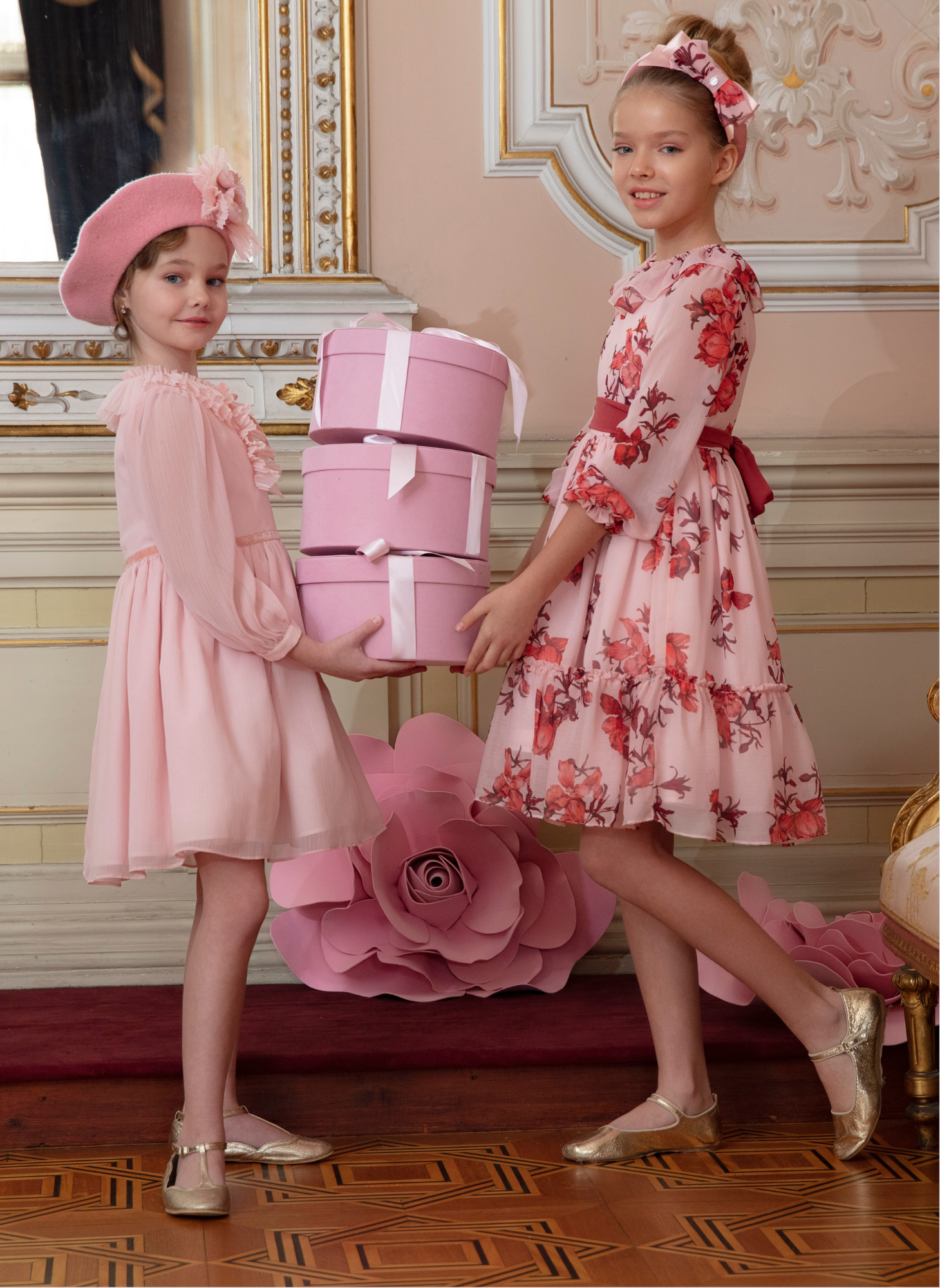 Girls Pink Floral Chiffon Dress Girls Pink Floral Chiffon Dress
