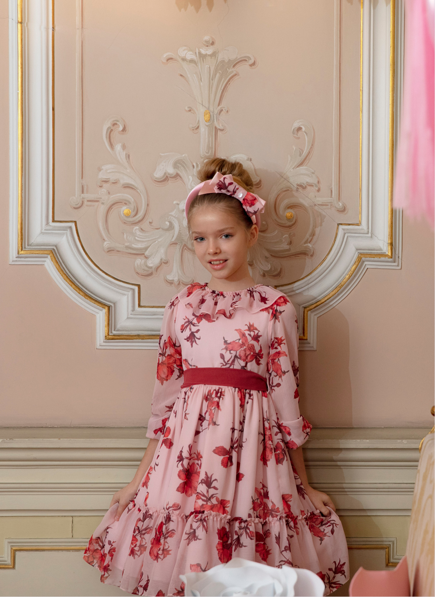 Girls Pink Floral Chiffon Dress Girls Pink Floral Chiffon Dress