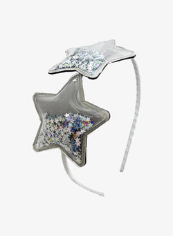 Bari Lynn Double Confetti Star Thin Headband in Silver