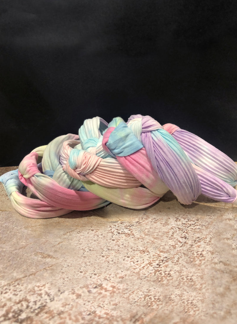 Bari Lynn Tie Dye Pleated Knot Headband in Pastel