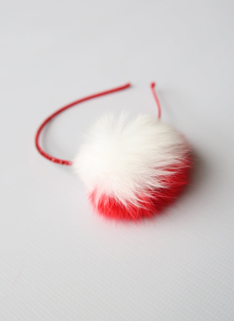 Bari Lynn Two Tone Pompom Headband with Swarvoski Crystals in Red/White