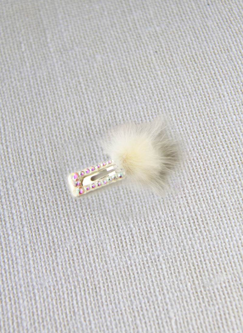 Bari Lynn Pompom & Swarovski Crystal Hair Clip in Ivory