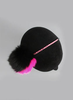 Bari Lynn Two Tone Pompom Headband with Swarvoski Crystals in Hot Pink and Black