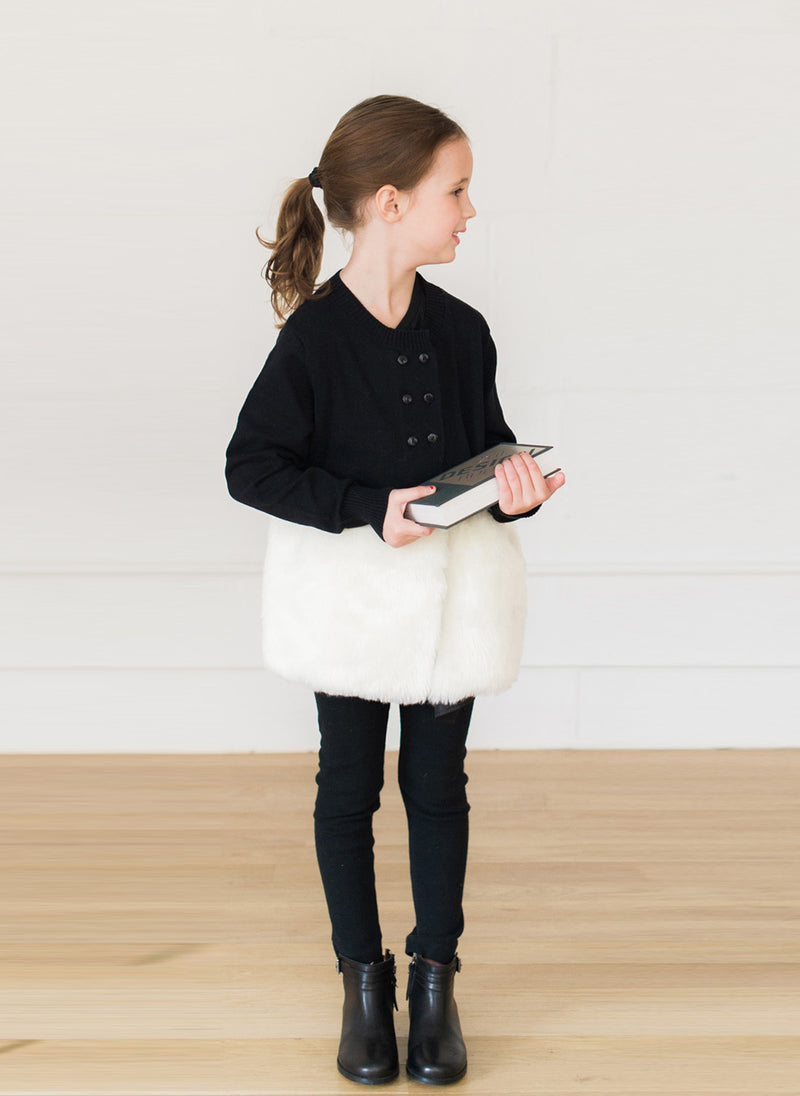 Vierra Rose Camilla Fur Combo Sweater in White/Black