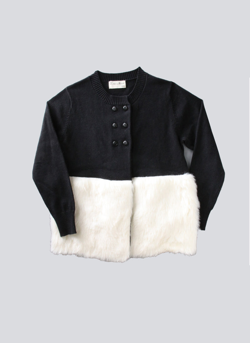 Vierra Rose Camilla Fur Combo Sweater in White/Black