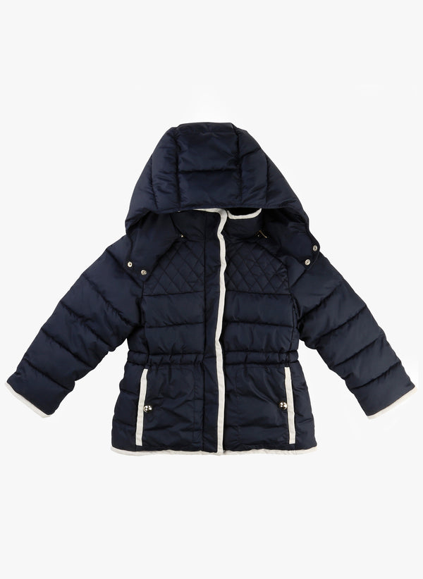 Chloe Girls Padded Hooded Coat with Lining Details in Marine