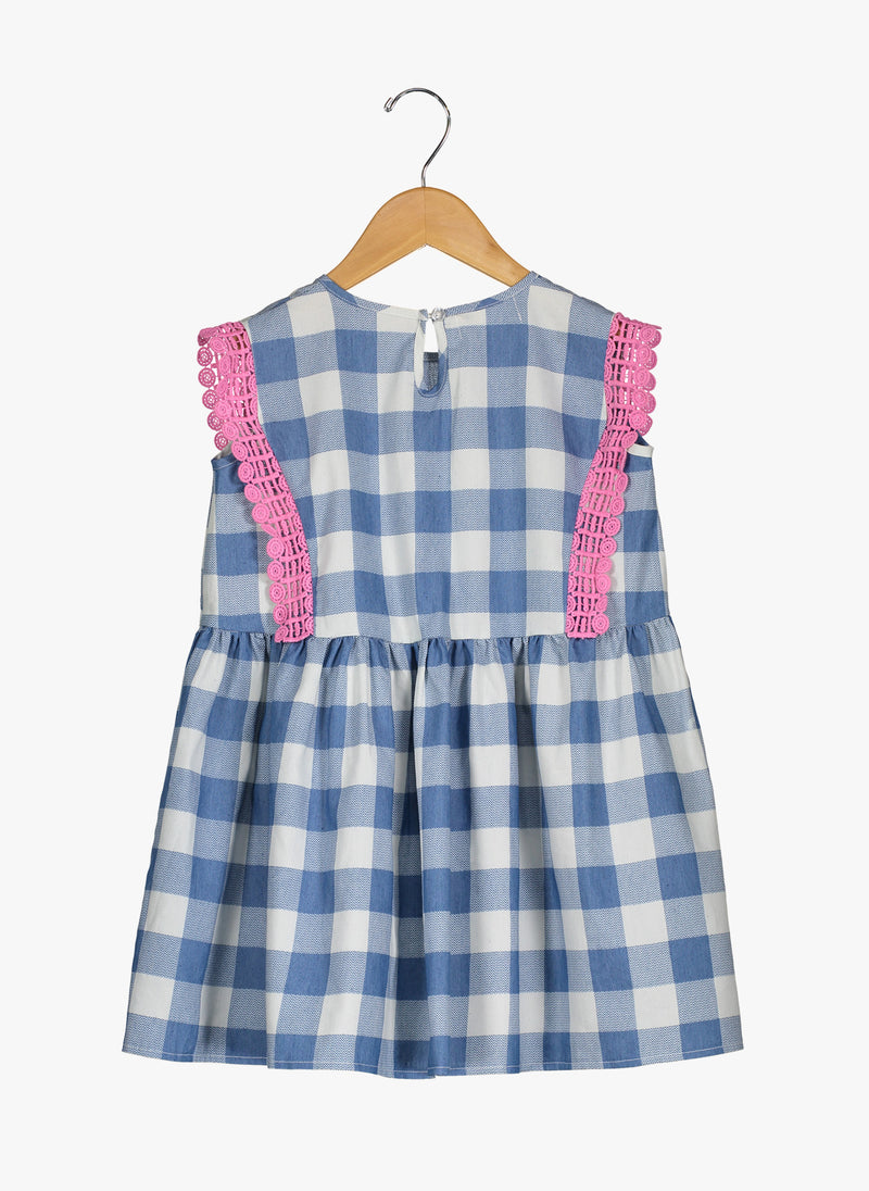 Vierra Rose Lilou Trimmed Sleeveless Dress in Blue Check