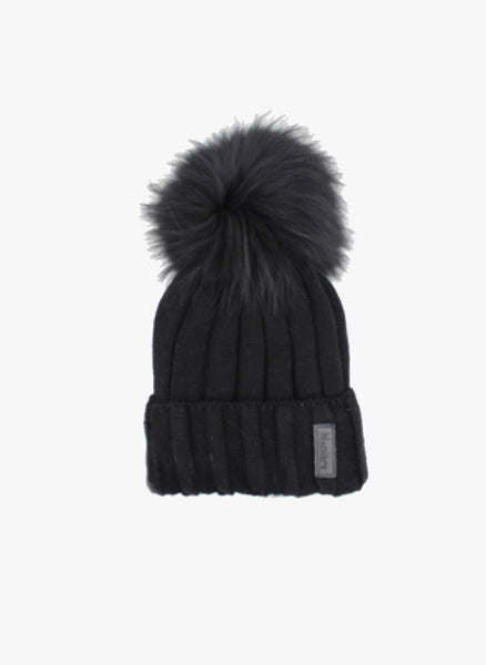 Hello Alyss Rib Wool Hat in Black w/ Raccoon Fur Pom – Hello Alyss ...