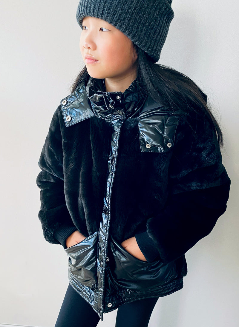 Vierra Rose Cruz Faux Fur Jacket in Black