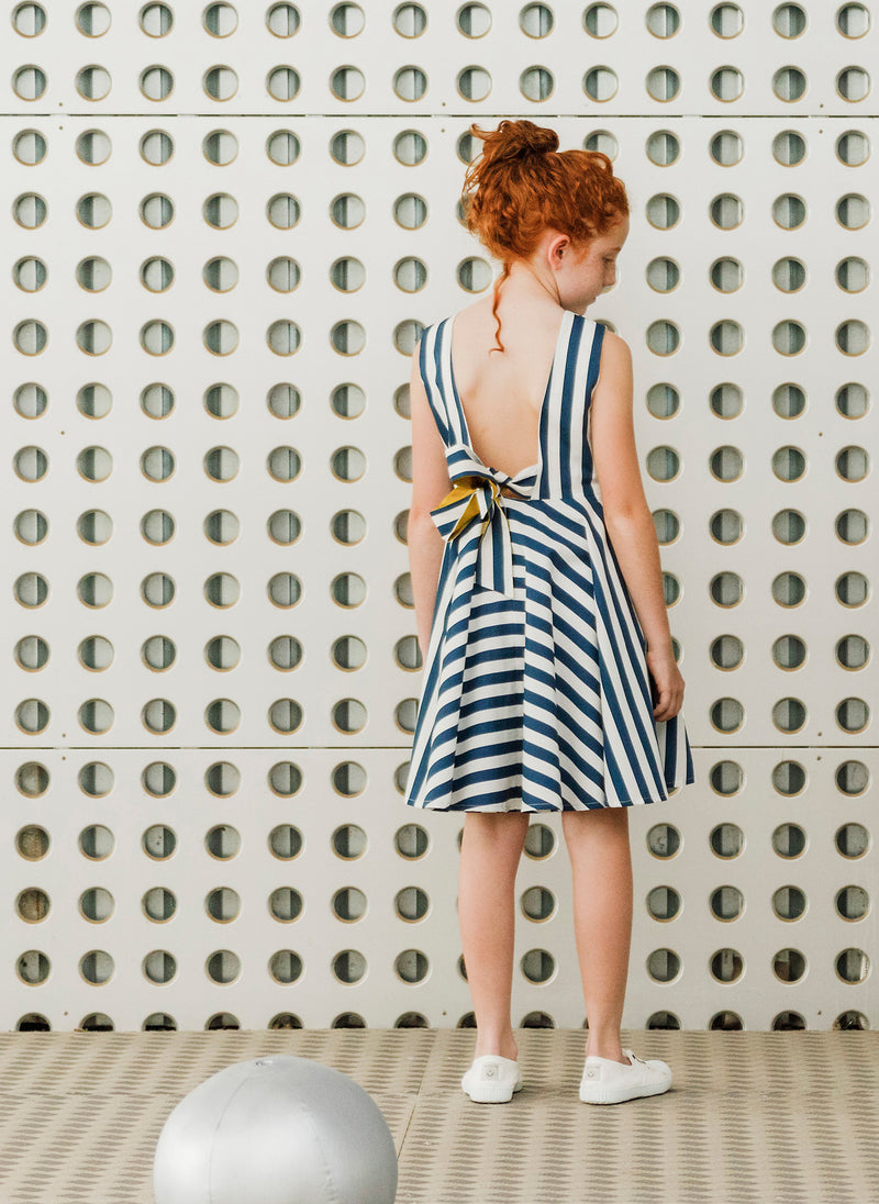 MOTORETA Vega Dress in Blue & White Stripe