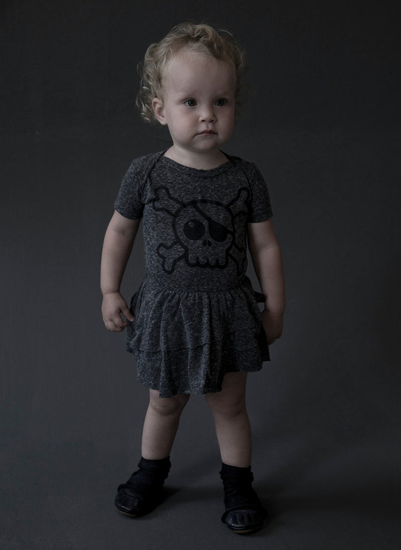 Nununu Baby Skull Onesie Skirt in Charcoal
