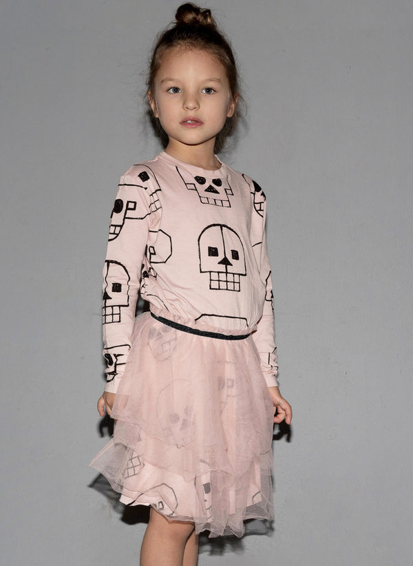 Nununu Skull Robot Tulle Dress in Powder Pink