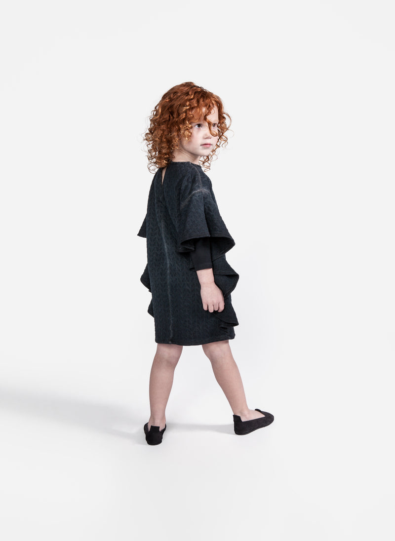 OMAMImini Quilted terry cape sleeve dress in Vintage Black