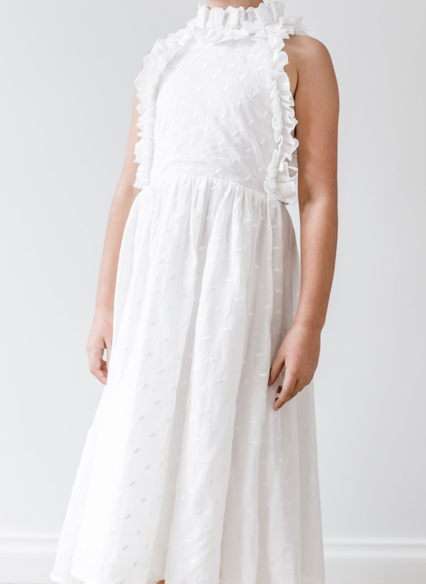 Petite Amalie Embroidered Dot Midi Dress in White 4 / White Petite Amalie Embroidered Dot Midi Dress in White 4 / White