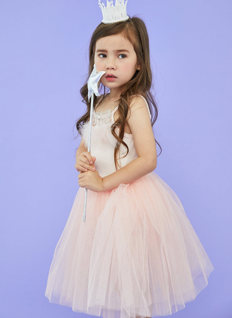 Petite Hailey Feather Tutu Dress in Pink