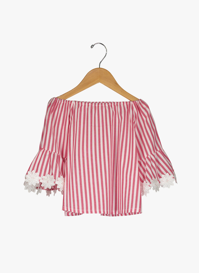 Vierra Rose Ivana Big Sleeve Top in Red and White Stripe