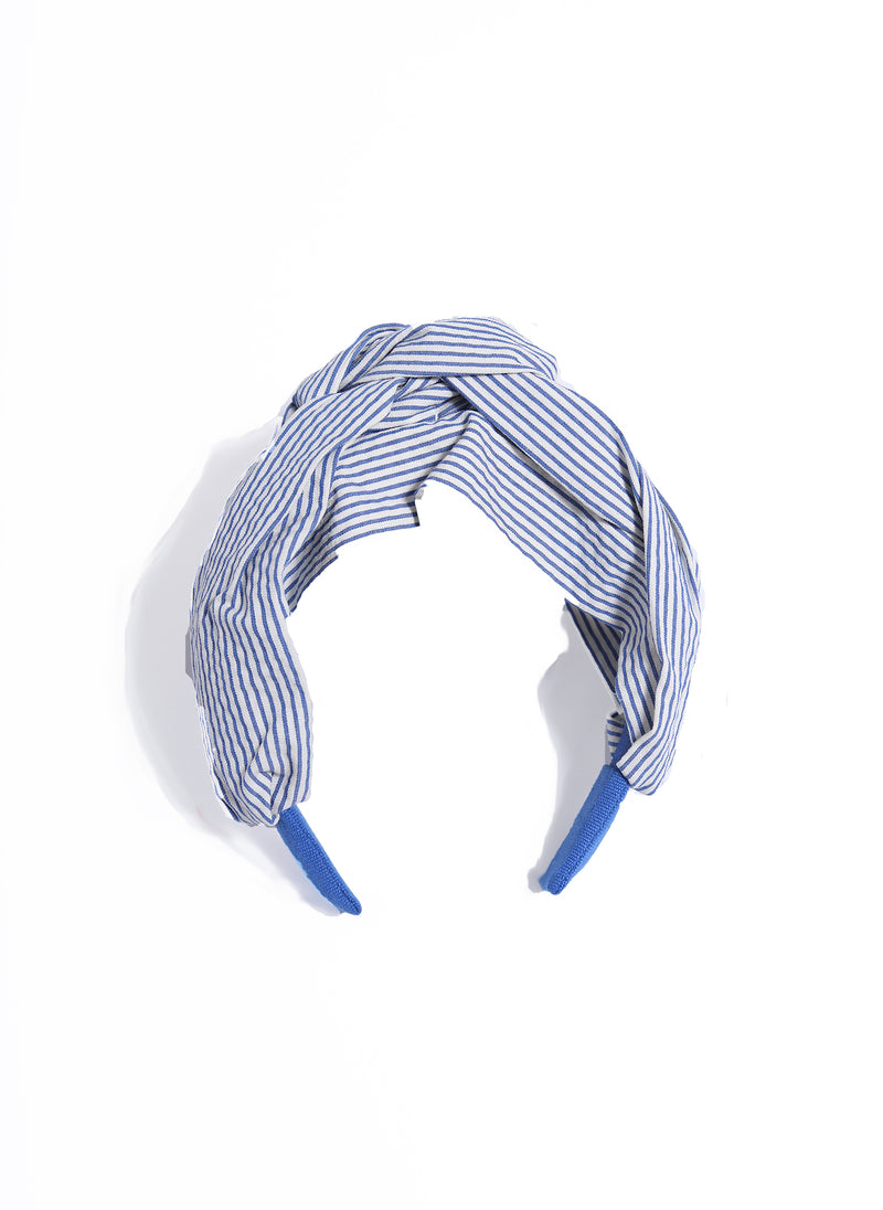 Tia Cibani Striped Turban Headband in Cobalt