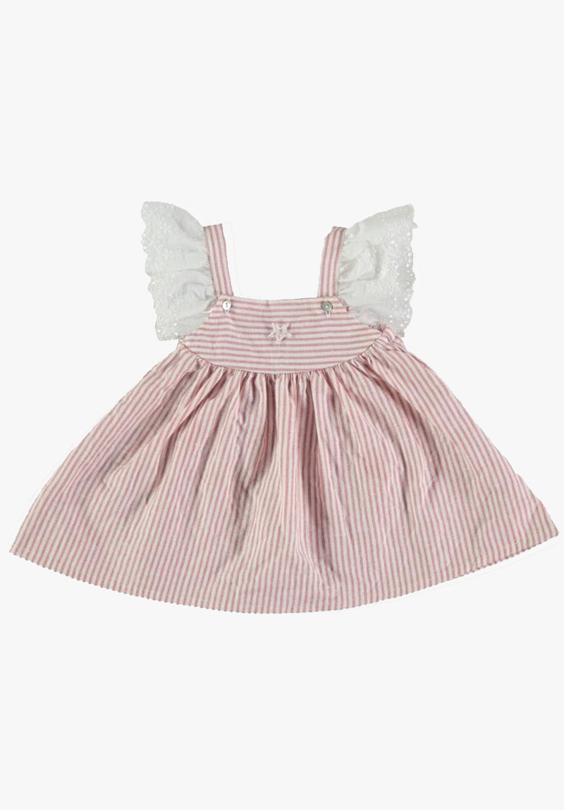 Tocoto Vintage Baby Striped Dress with Embroidery in Pink