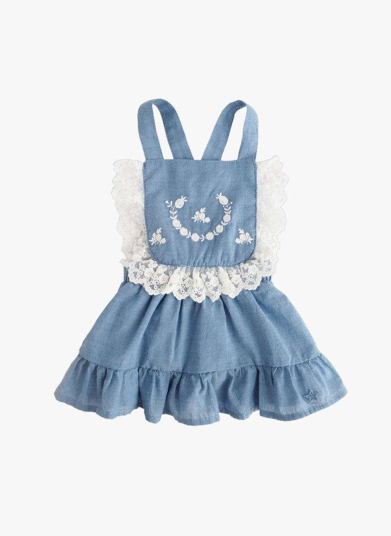 Tocoto Vintage Girls Chambray Embroidery Dress