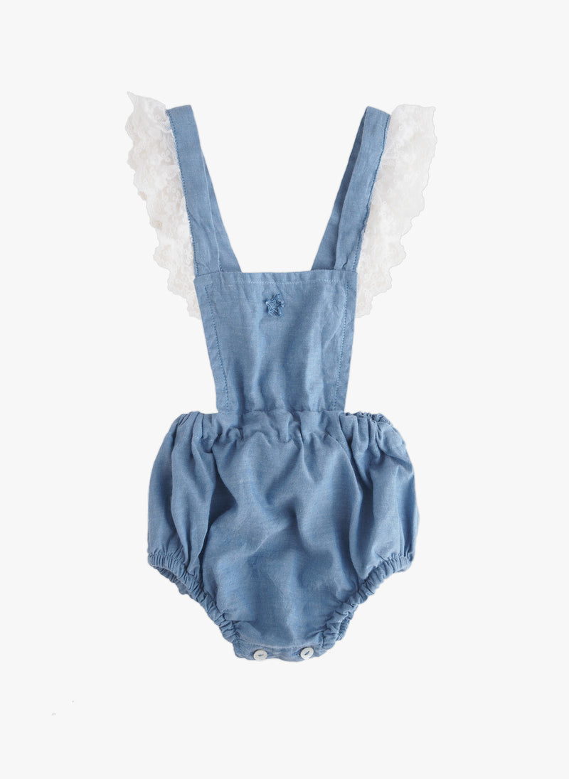 Tocoto Vintage Baby Romper with Lace Details in Blue