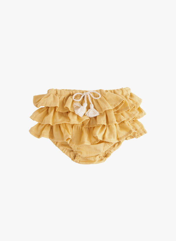 Tocoto Vintage Baby Ruffles Chambray Bloomer in Mustard