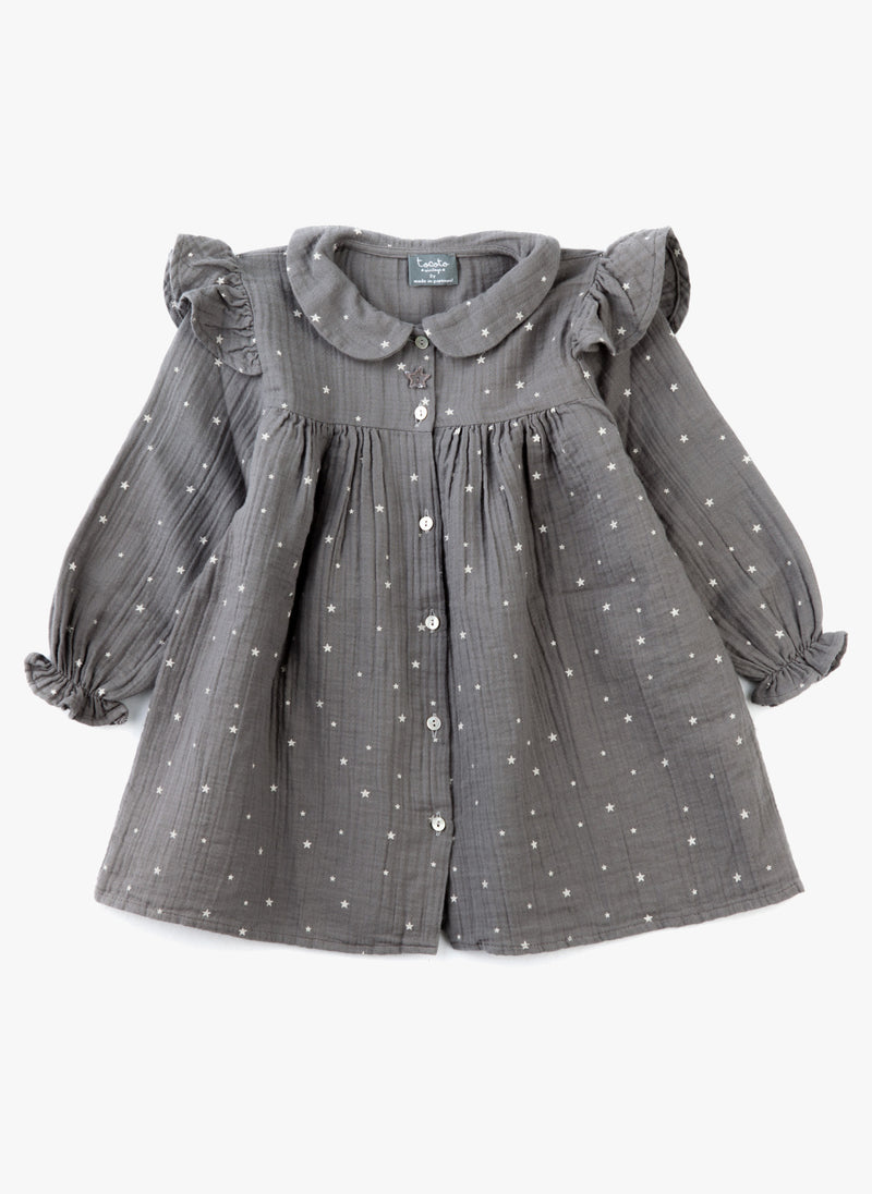 Tocoto Vintage Baby/ Little Girl Star Dress in Grey