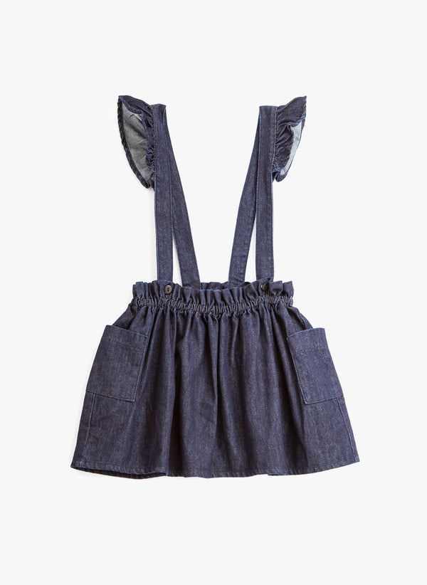Tocoto Vintage Denim Mini skirt w/ Suspenders in Blue