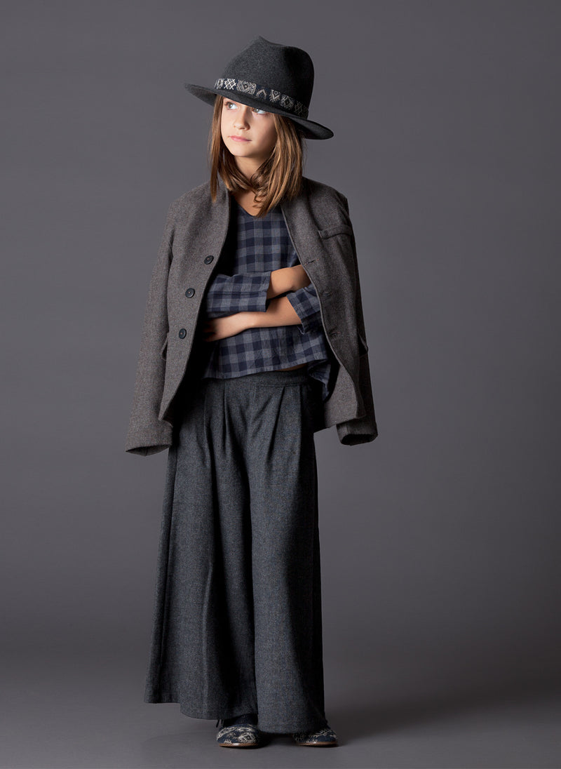 Tocoto Vintage Girls Flannel Skirt-Pant Skorts in Grey
