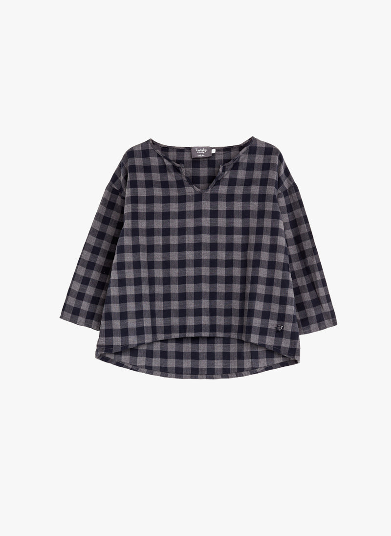 Tocoto Vintage Girls Plaid Blouse in Navy