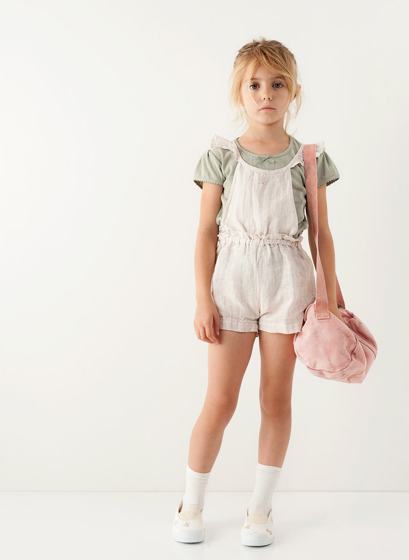 Tocoto Vintage Girls Short Overalls in Pink