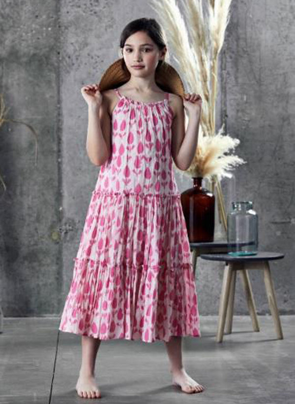 Ujala Tiered Maxi Dress in Pink Batik