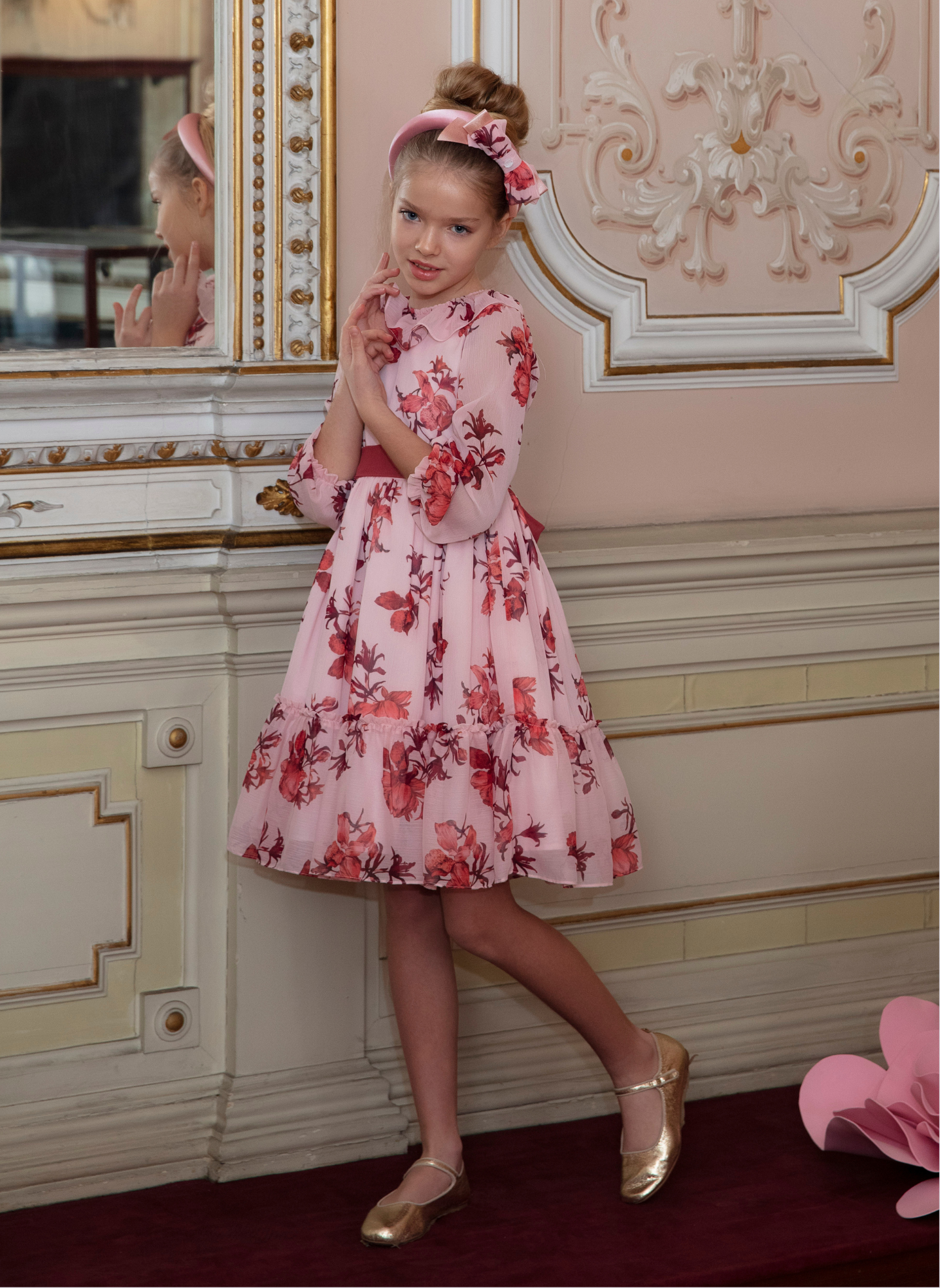 Girls Pink Floral Chiffon Dress Girls Pink Floral Chiffon Dress